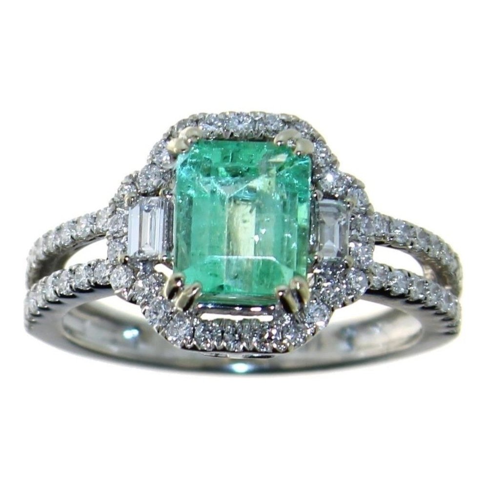 14KT GOLD 1.46 CT NATURAL EMERALD & DIAMOND RING